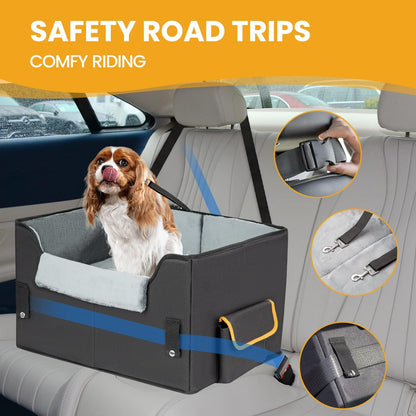 "Cozy & Safe Elevated Dog Booster Seat - Adjustable Pet Car Carrier for Small Dogs & Cats"