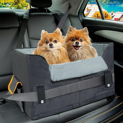 "Cozy & Safe Elevated Dog Booster Seat - Adjustable Pet Car Carrier for Small Dogs & Cats"