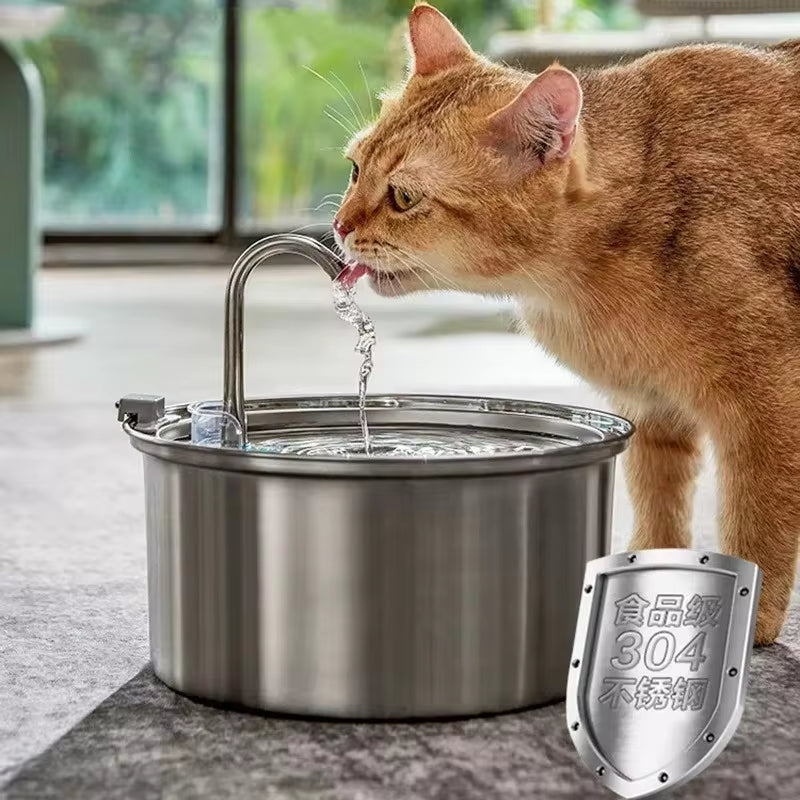 "Smart Stainless Steel Cat Water Fountain with Sensor Filter - Quiet Automatic Dispenser for Dogs and Cats!"