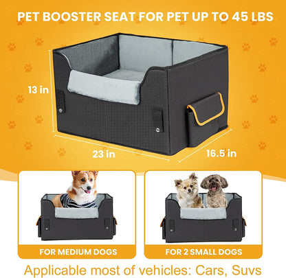 "Cozy & Safe Elevated Dog Booster Seat - Adjustable Pet Car Carrier for Small Dogs & Cats"