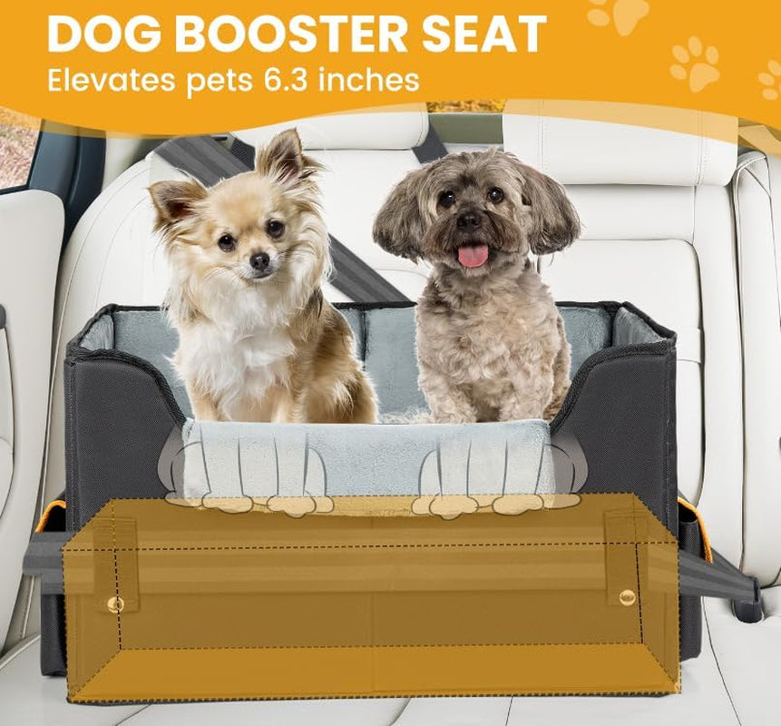 "Cozy & Safe Elevated Dog Booster Seat - Adjustable Pet Car Carrier for Small Dogs & Cats"