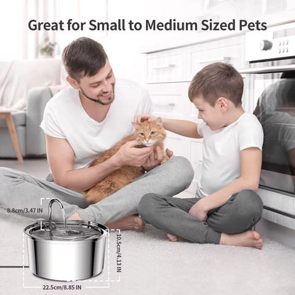 "Smart Stainless Steel Cat Water Fountain with Sensor Filter - Quiet Automatic Dispenser for Dogs and Cats!"