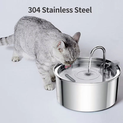 "Smart Stainless Steel Cat Water Fountain with Sensor Filter - Quiet Automatic Dispenser for Dogs and Cats!"